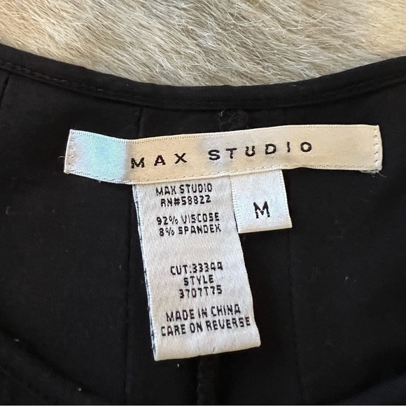 Vintage MAX STUDIO Black Long Sleeve Stretch Pleated Peplum Scoop Neck M Loose - Picture 12 of 15